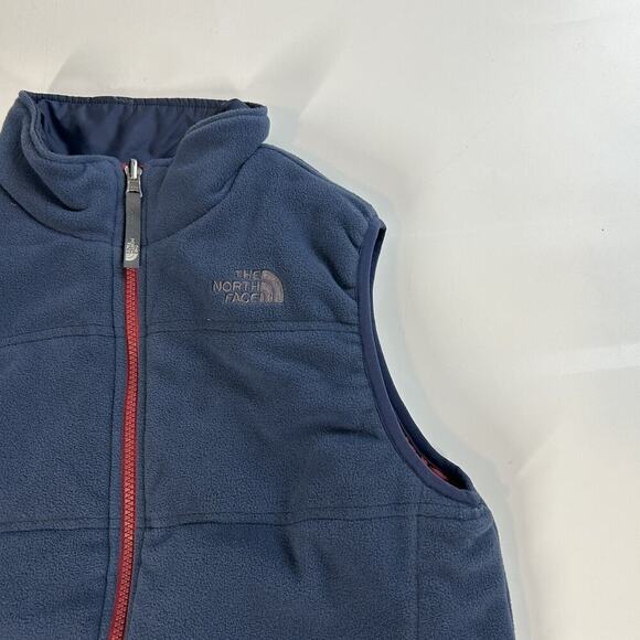 The North Face Boys Reversible Vest Red Navy Large 14/16 Nylon Fleece Pockets - Picture 8 of 11